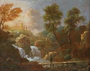 Landschap figuur op een brug bij een waterval Willem van